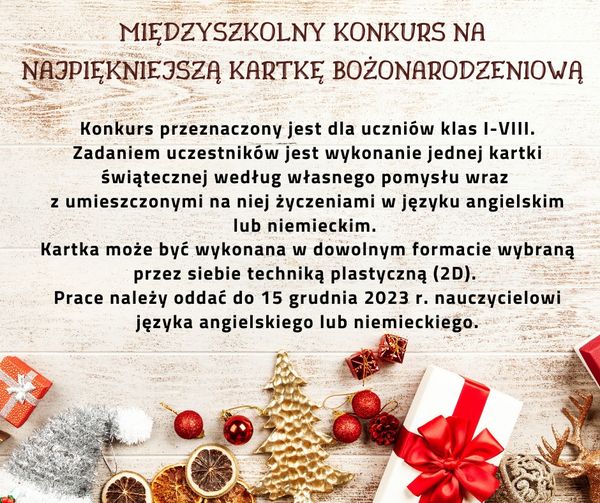 Konkurs na szopkę bożonarodzeniową z życzeniami w języku angielskim lub niemieckim - SP 2 w Kamionce Wielkiej - grudzień 2023